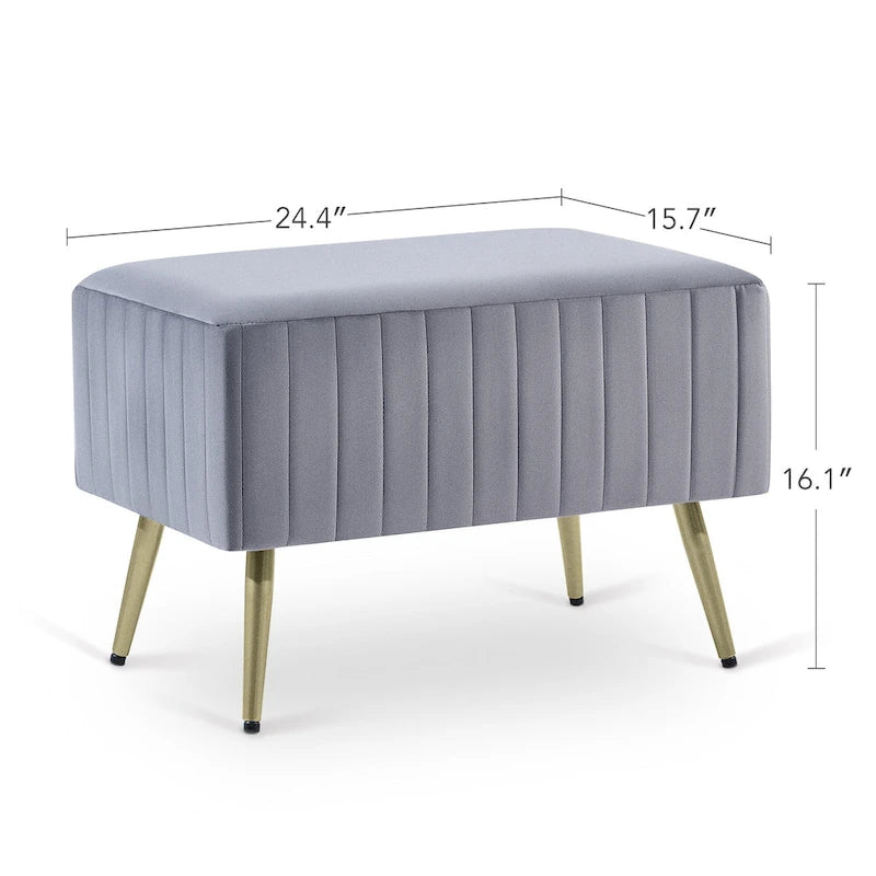 Banc d'entrée moderne capitonné de 24 pouces avec assise rembourrée en velours