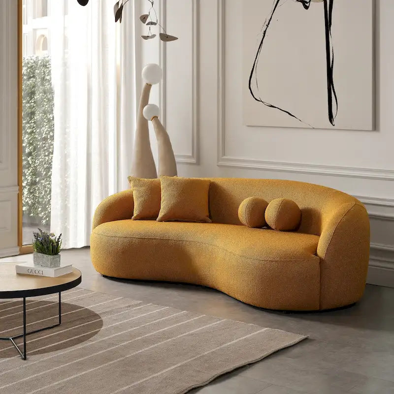 Canapé incurvé de luxe moderne en tissu bouclé de style Blaine Japandi