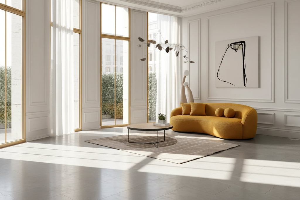 Blaine Japandi Style Luxury Modern Boucle Fabric Curved Sofa