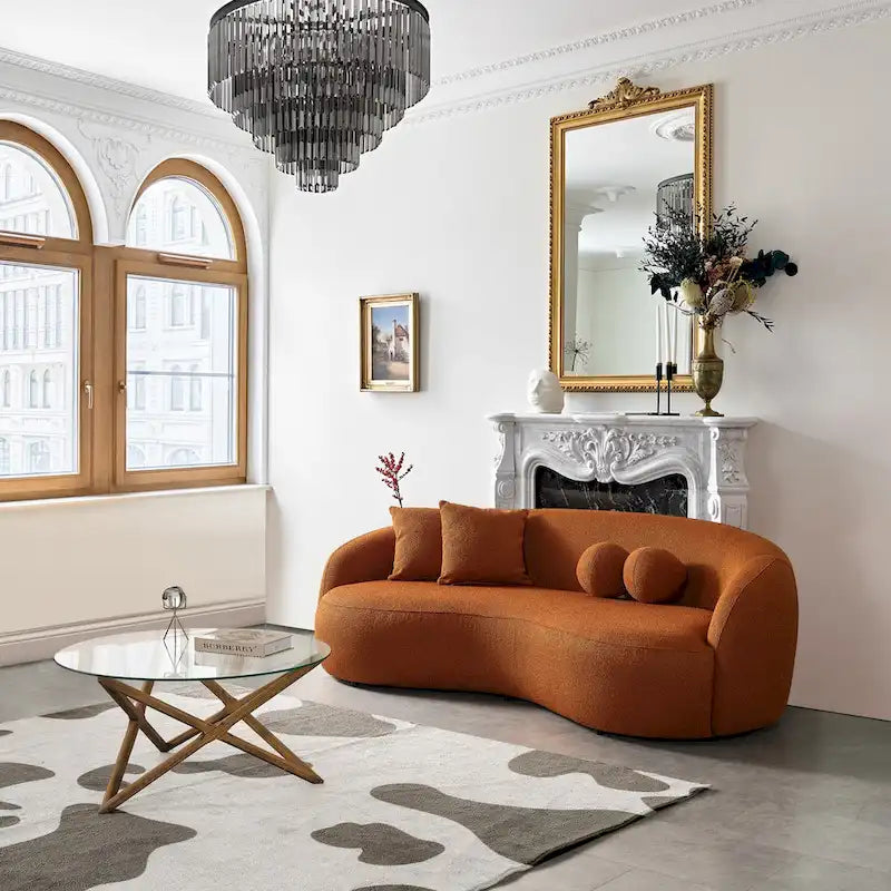 Canapé incurvé de luxe moderne en tissu bouclé de style Blaine Japandi