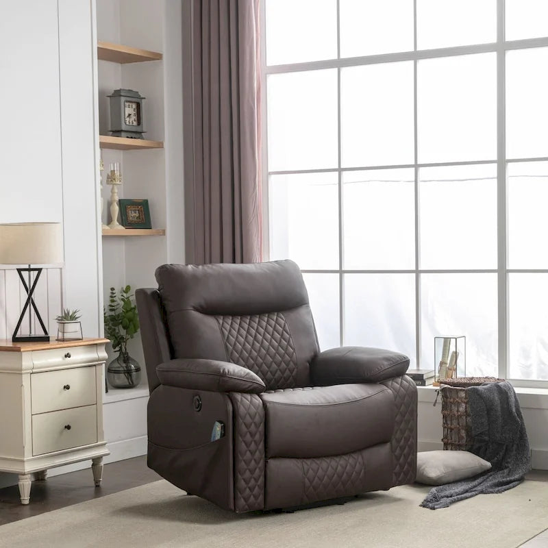 Fauteuil de massage chauffant inclinable électrique moderne en cuir pour personnes âgées