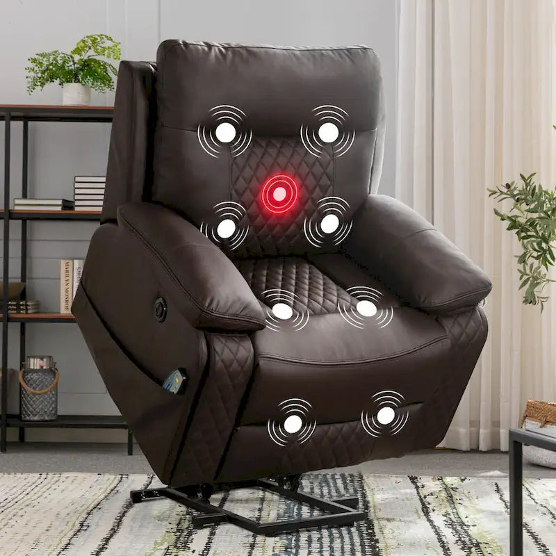 Fauteuil de massage chauffant inclinable électrique moderne en cuir pour personnes âgées