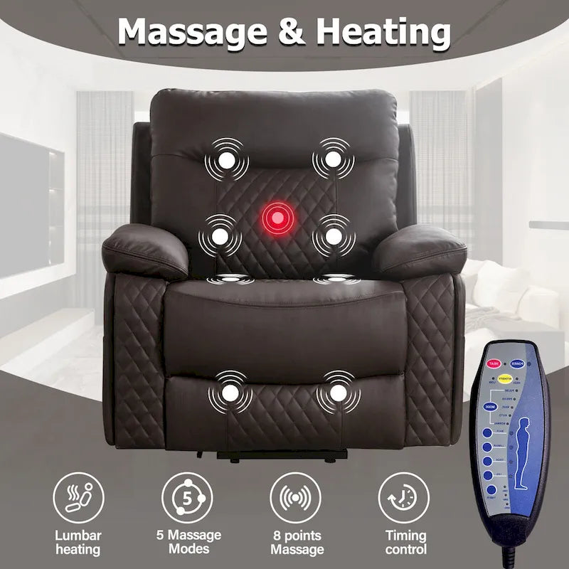 Fauteuil de massage chauffant inclinable électrique moderne en cuir pour personnes âgées