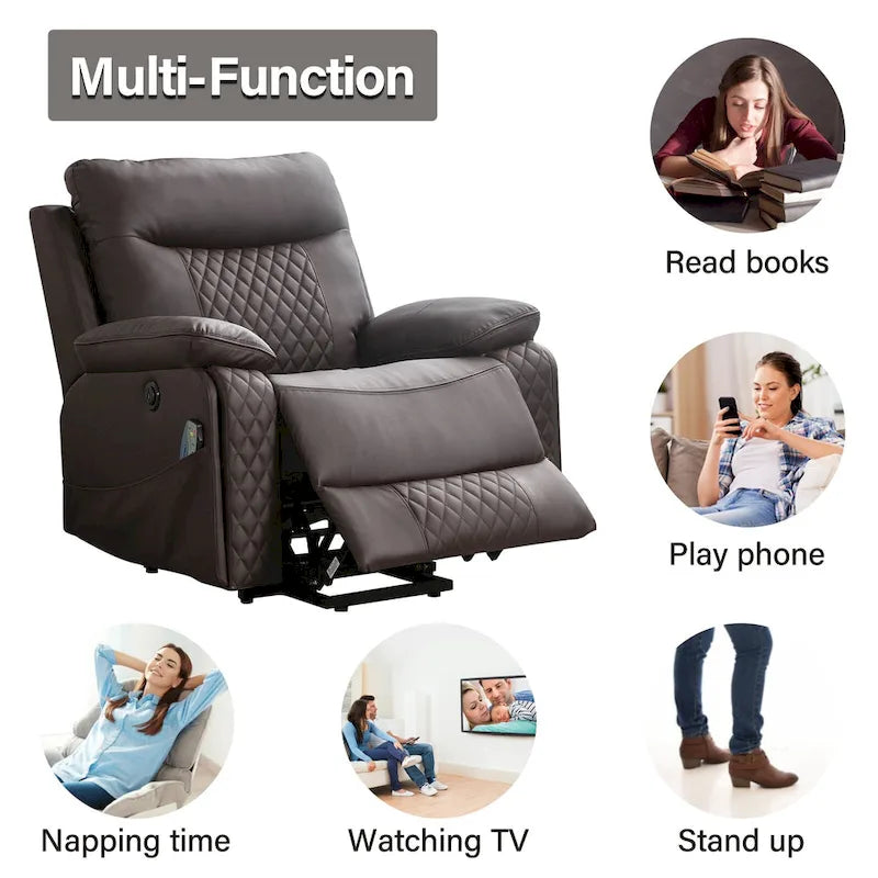 Fauteuil de massage chauffant inclinable électrique moderne en cuir pour personnes âgées