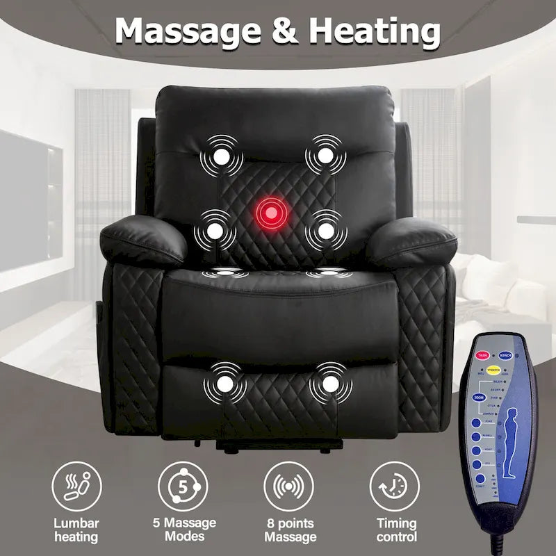 Fauteuil de massage chauffant inclinable électrique moderne en cuir pour personnes âgées