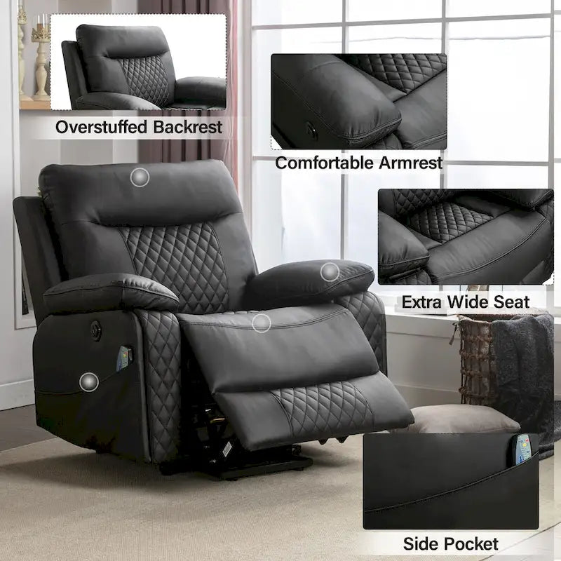 Fauteuil de massage chauffant inclinable électrique moderne en cuir pour personnes âgées