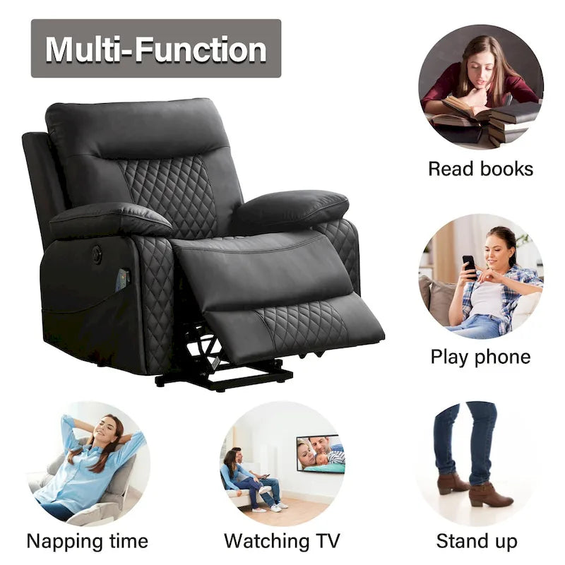 Fauteuil de massage chauffant inclinable électrique moderne en cuir pour personnes âgées