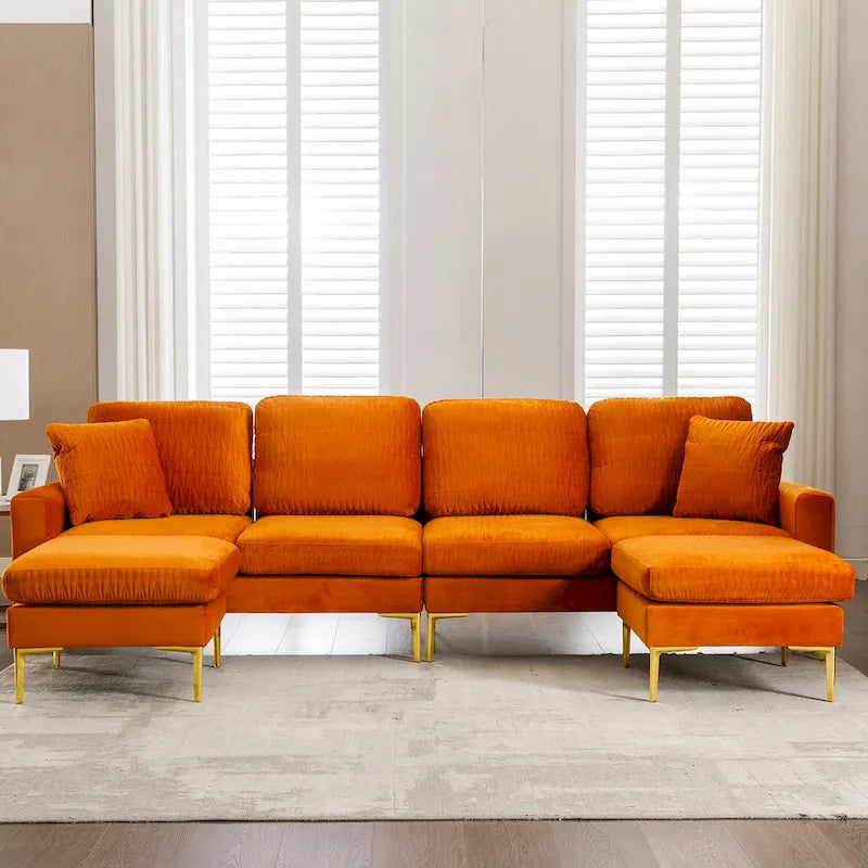 Velvet U-shaped modular detachable sectional sofa