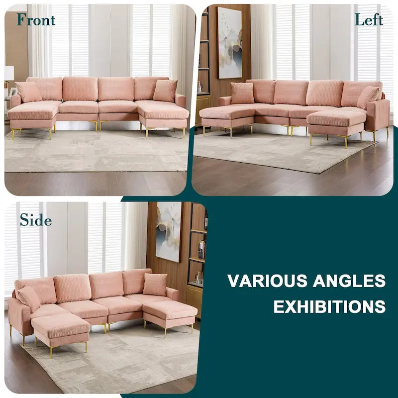 Canapé d'angle modulaire détachable en velours en forme de U