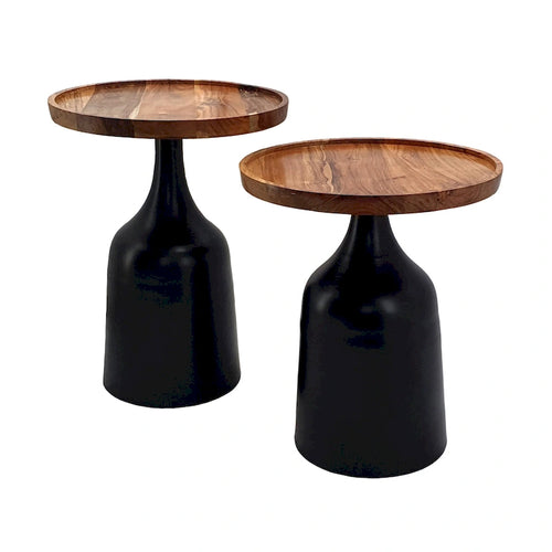 Tables trompette A&amp;B Home Sergilis en acacia et aluminium - Lot de 2