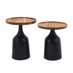 Tables trompette A&amp;B Home Sergilis en acacia et aluminium - Lot de 2