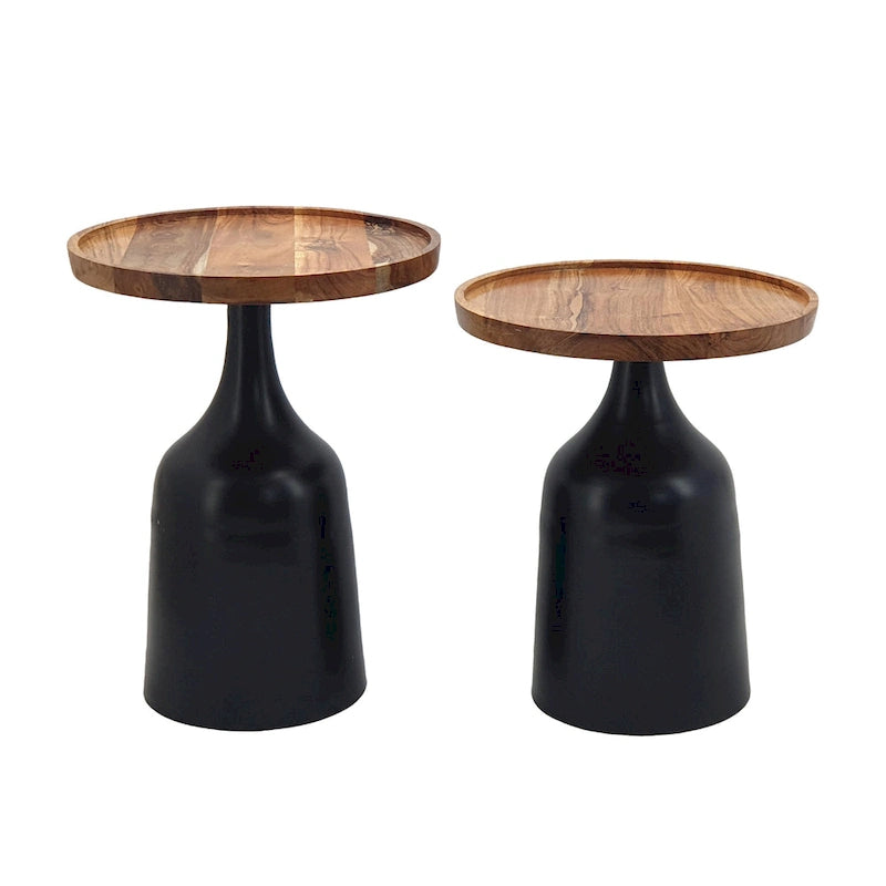 Tables trompette A&amp;B Home Sergilis en acacia et aluminium - Lot de 2