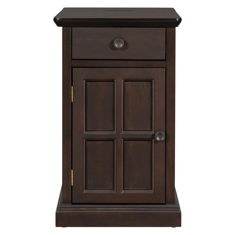 Table d'appoint de salon de style vintage classique avec ports USB et un tiroir multifonctionnel avec porte-gobelets