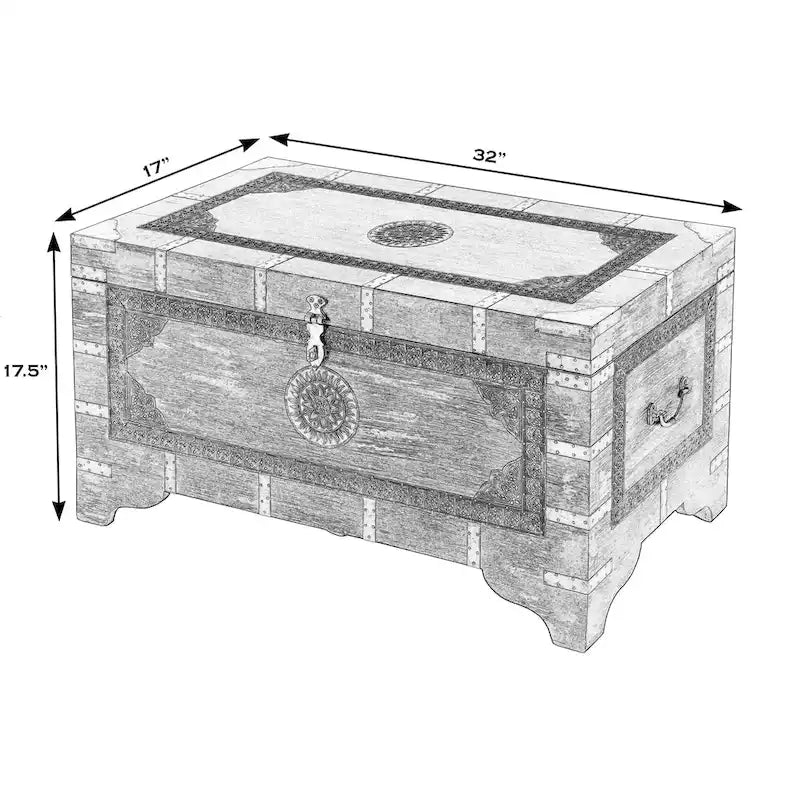 Coffre de rangement Nador avec incrustations en laiton peint à la main et table basse