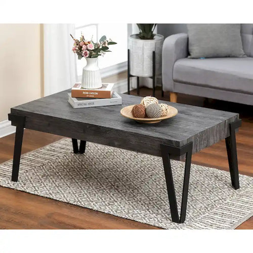 Table basse industrielle en bois et métal de 109 cm (43 pouces) - 43,2 cm (17 pouces) H x 110,2 cm (43,38 pouces) L x 62,2 cm (24,5 pouces) P