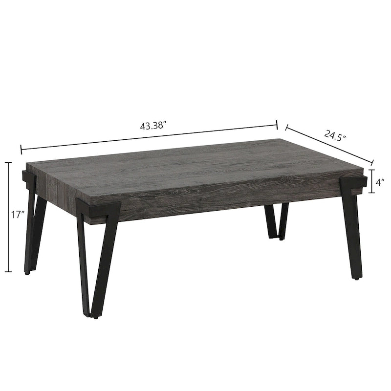 Table basse industrielle en bois et métal de 109 cm (43 pouces) - 43,2 cm (17 pouces) H x 110,2 cm (43,38 pouces) L x 62,2 cm (24,5 pouces) P