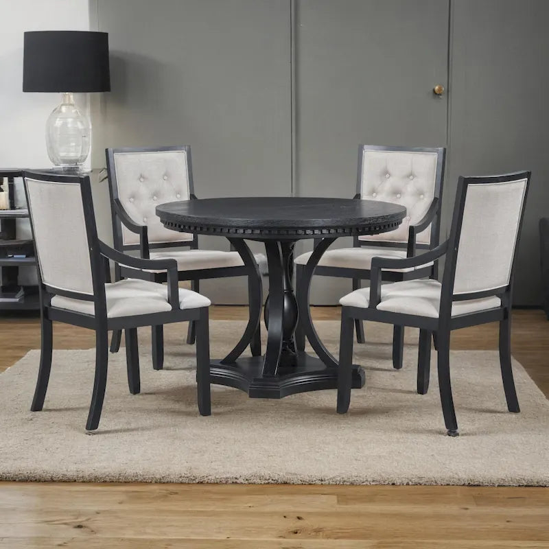 Ensemble de salle à manger rétro 5 pièces comprenant une table ronde extensible et 4 chaises pour cuisine/salle à manger