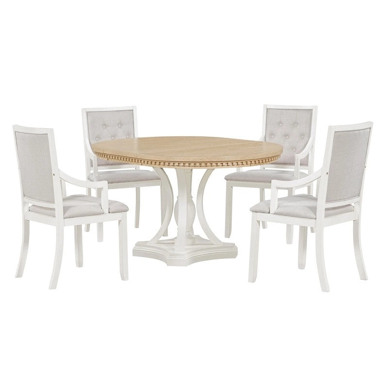Ensemble de salle à manger rétro 5 pièces comprenant une table ronde extensible et 4 chaises pour cuisine/salle à manger