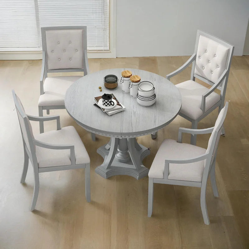Ensemble de salle à manger rétro 5 pièces comprenant une table ronde extensible et 4 chaises pour cuisine/salle à manger