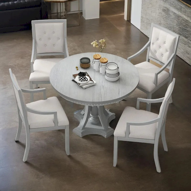 Ensemble de salle à manger rétro 5 pièces comprenant une table ronde extensible et 4 chaises pour cuisine/salle à manger