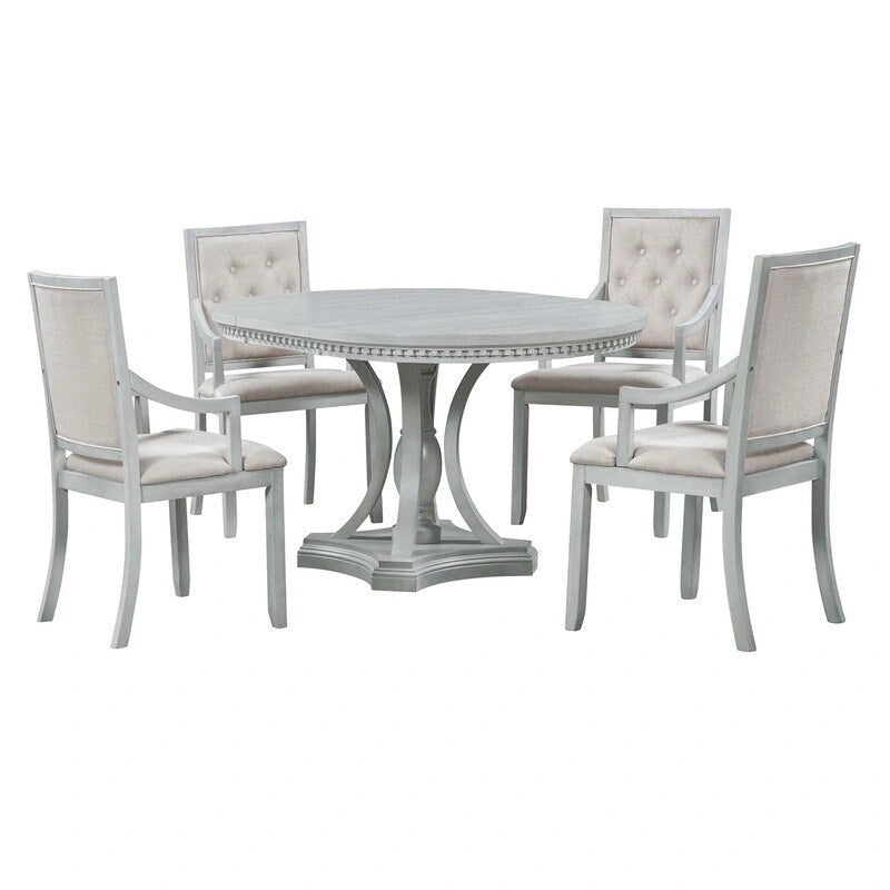 Ensemble de salle à manger rétro 5 pièces comprenant une table ronde extensible et 4 chaises pour cuisine/salle à manger