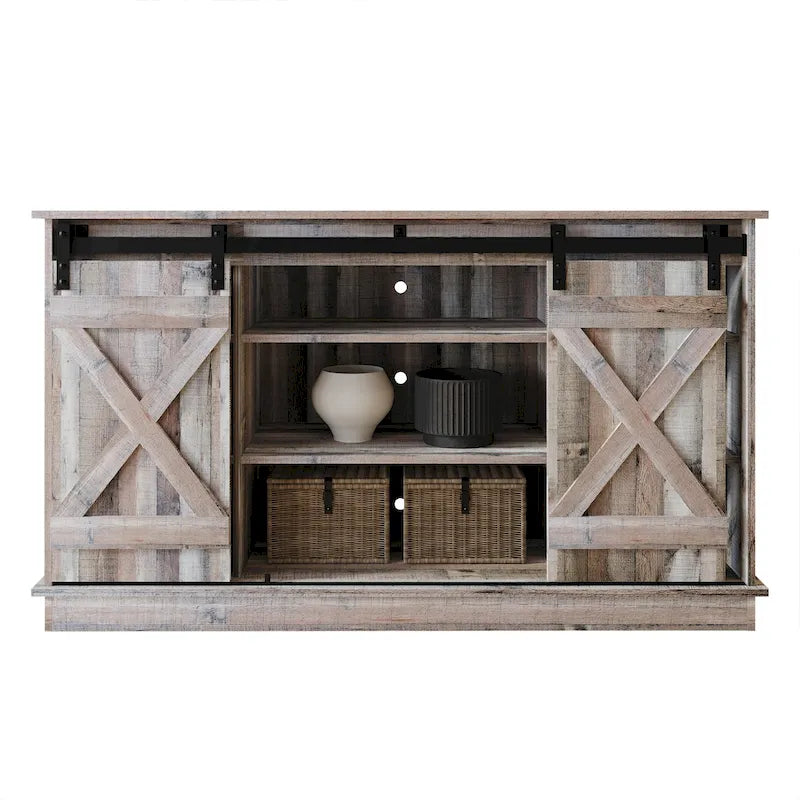 Buffet CraftPorch style vintage avec portes coulissantes métalliques en forme de X
