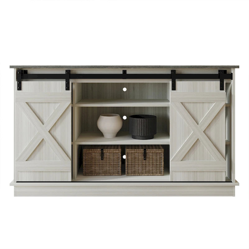 Buffet CraftPorch style vintage avec portes coulissantes métalliques en forme de X