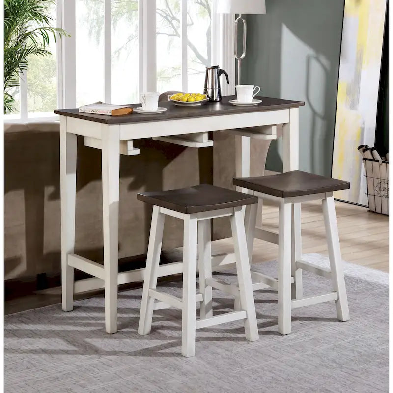 Ensemble table de bar Flaros Transitional en bois massif 3 pièces par Furniture of America