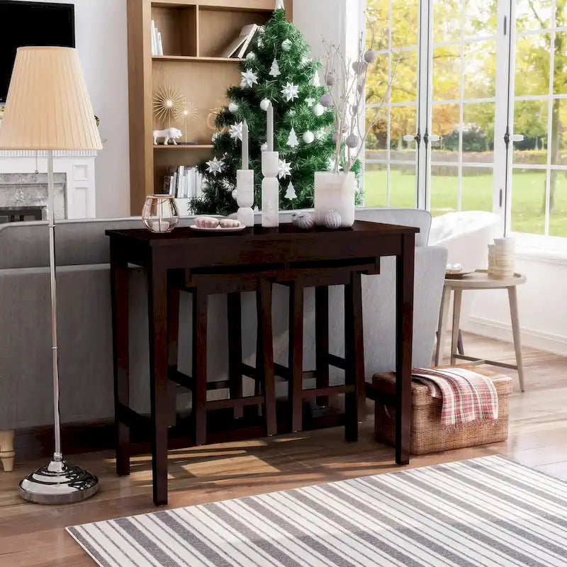 Ensemble table de bar Flaros Transitional en bois massif 3 pièces par Furniture of America