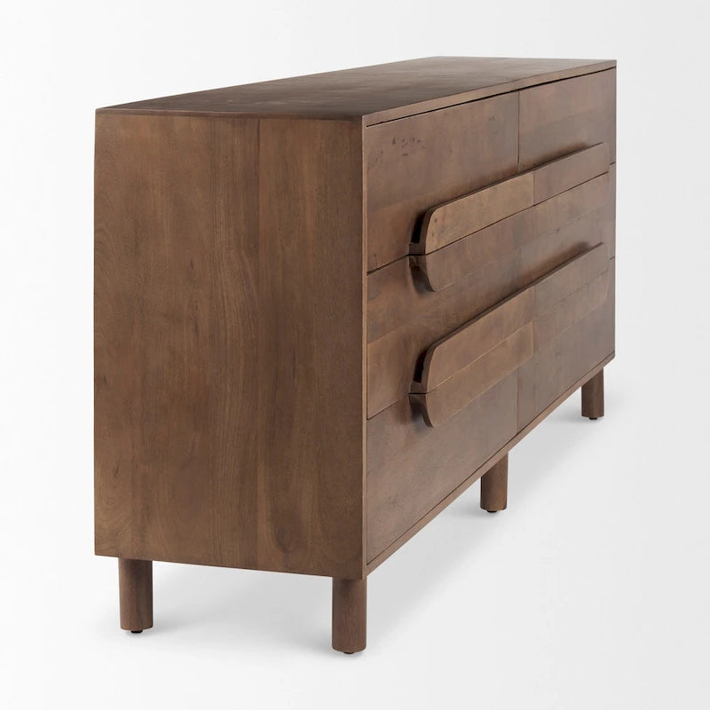 Buffet Astrid en bois de manguier massif brun moyen, 6 tiroirs - 189 cm (L) x 50,3 cm (l) x 74,9 cm (H)