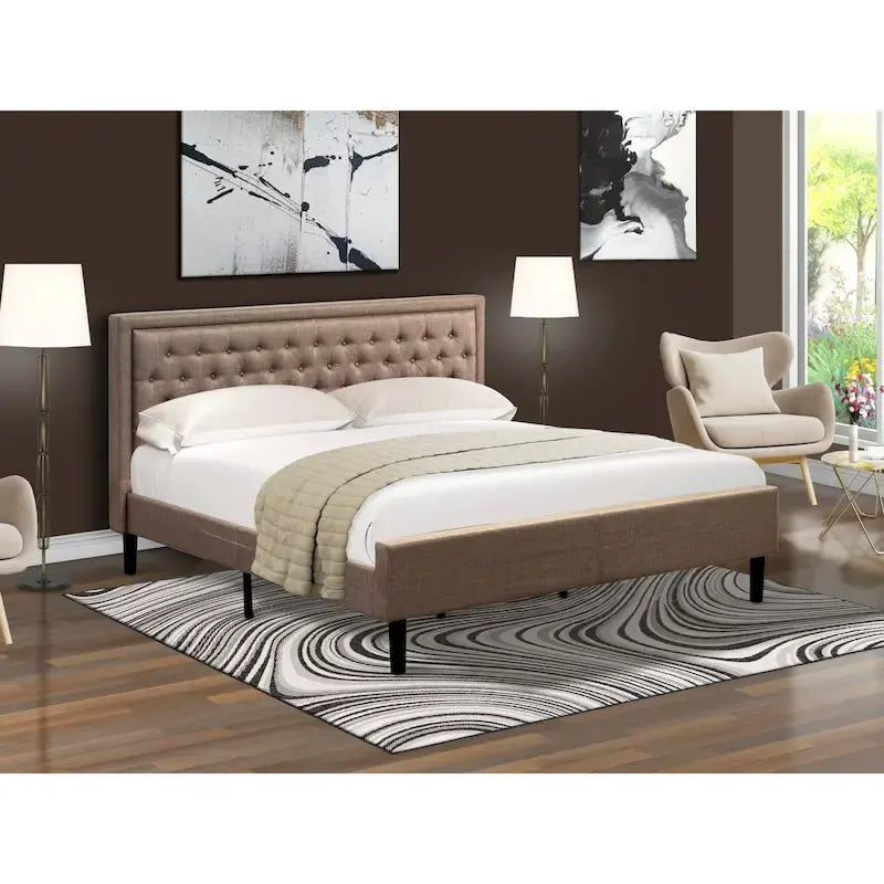 Lit plateforme East West Furniture - Lit en lin - Tête de lit avec capitonnage à boutons - (Options de taille et de couleur)