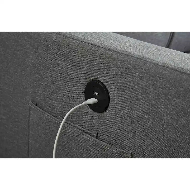 Canapé d'angle en lin avec méridienne réversible et lit gigogne