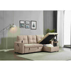 Canapé d'angle en lin avec méridienne réversible et lit gigogne