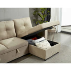 Canapé d'angle en lin avec méridienne réversible et lit gigogne