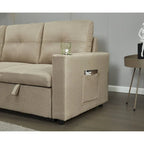 Canapé d'angle en lin avec méridienne réversible et lit gigogne