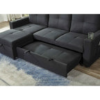 Canapé d'angle en lin avec méridienne réversible et lit gigogne