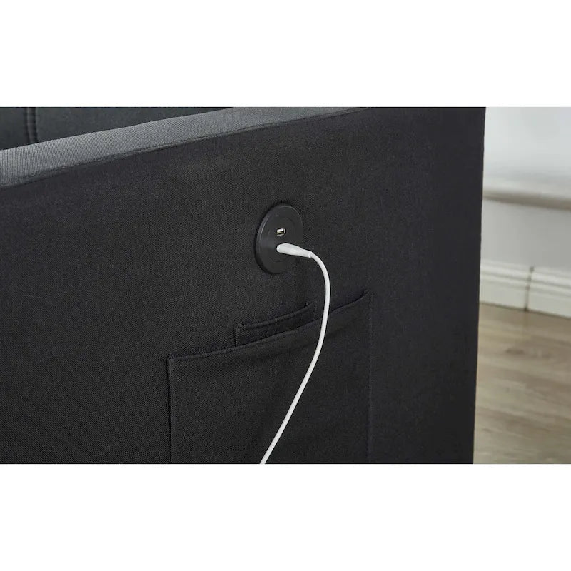 Canapé d'angle en lin avec méridienne réversible et lit gigogne