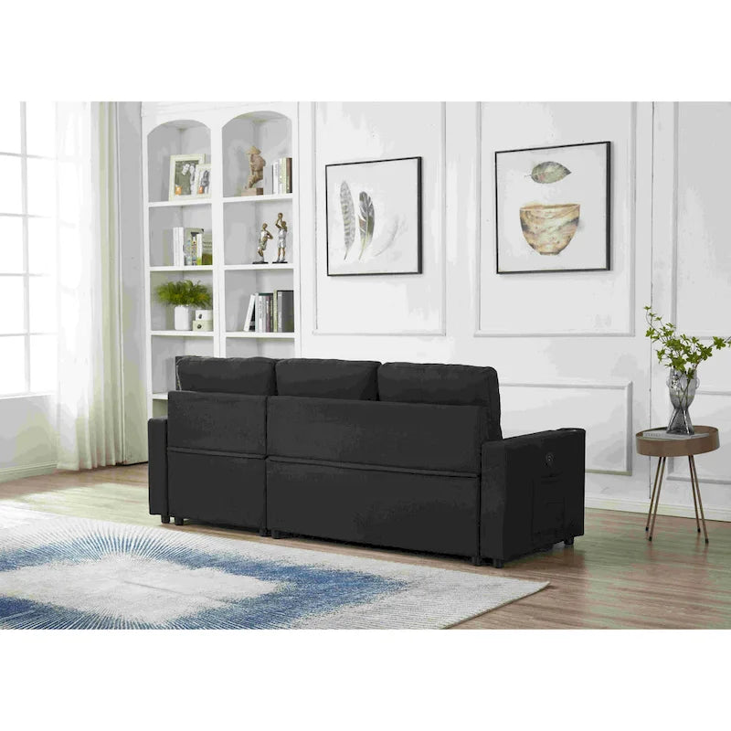 Canapé d'angle en lin avec méridienne réversible et lit gigogne