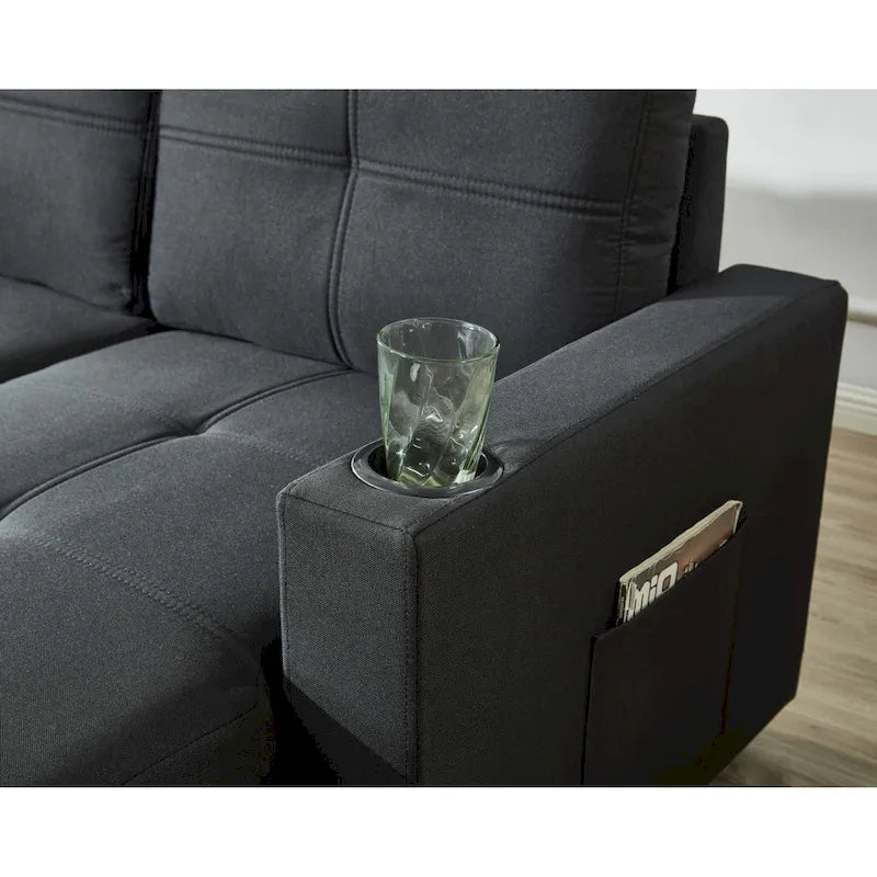 Canapé d'angle en lin avec méridienne réversible et lit gigogne