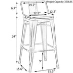 Tabourets de bar Andeworld, 61 cm (24 pouces), en métal avec dossier, lot de 4