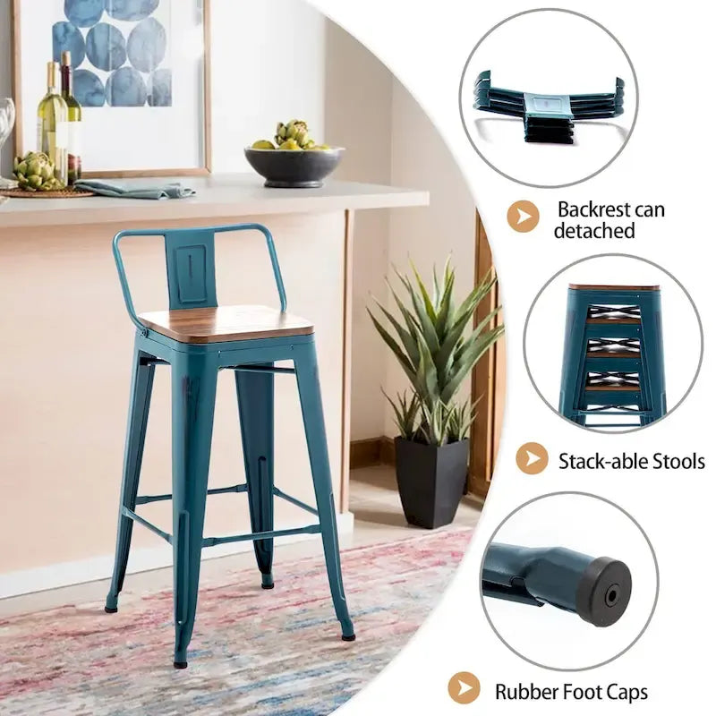 Tabourets de bar Andeworld, 61 cm (24 pouces), en métal avec dossier, lot de 4