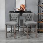 HOMCOM 2 Piece Counter Height Barstools Kitchen Breakfast Stools with Nailhead-Trim and Tufted Back, Solid Wood Legs