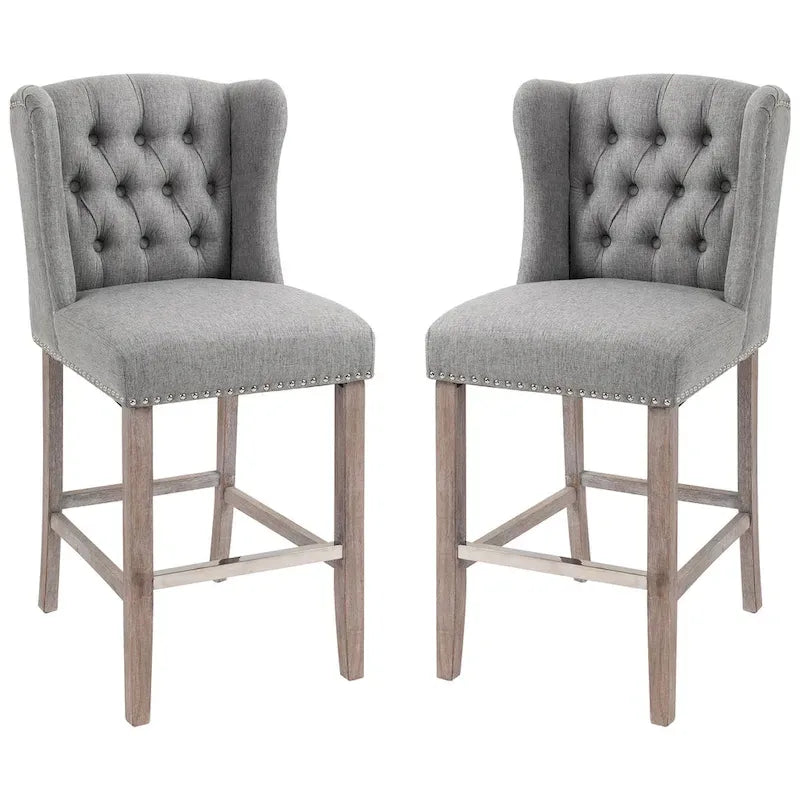 Tabourets de bar HOMCOM (lot de 2) pour cuisine et petit-déjeuner, avec garniture cloutée, dossier capitonné et pieds en bois massif.