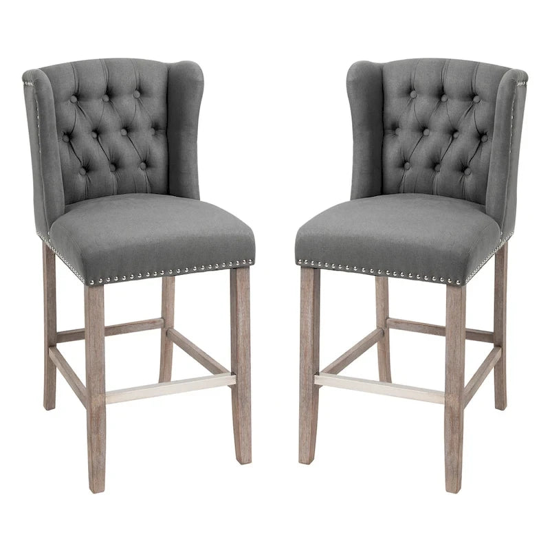Tabourets de bar HOMCOM (lot de 2) pour cuisine et petit-déjeuner, avec garniture cloutée, dossier capitonné et pieds en bois massif.