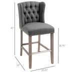 Tabourets de bar HOMCOM (lot de 2) pour cuisine et petit-déjeuner, avec garniture cloutée, dossier capitonné et pieds en bois massif.