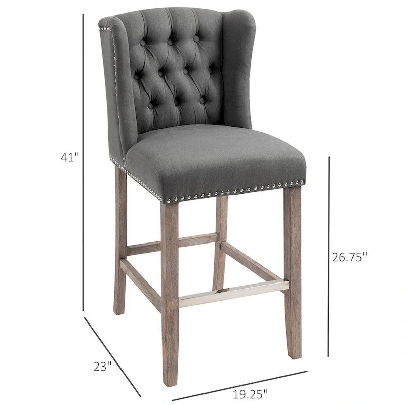 Tabourets de bar HOMCOM (lot de 2) pour cuisine et petit-déjeuner, avec garniture cloutée, dossier capitonné et pieds en bois massif.