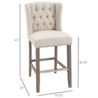 Tabourets de bar HOMCOM (lot de 2) pour cuisine et petit-déjeuner, avec garniture cloutée, dossier capitonné et pieds en bois massif.