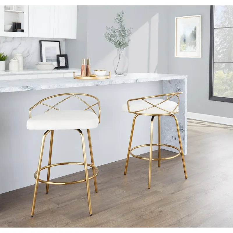 Tabouret de comptoir à hauteur fixe Silver Orchid Charlotte Glam 26 (lot de 2)