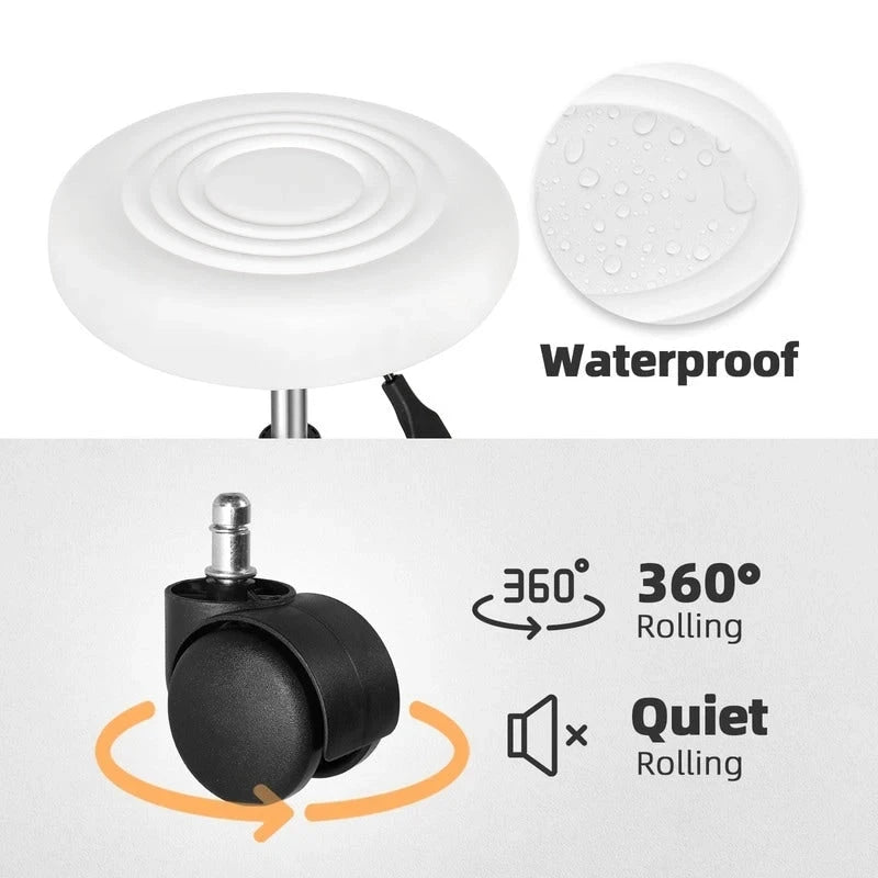 Tabouret de bar pivotant et réglable à roulettes pour salon de beauté, massage, tatouage et soins du visage.