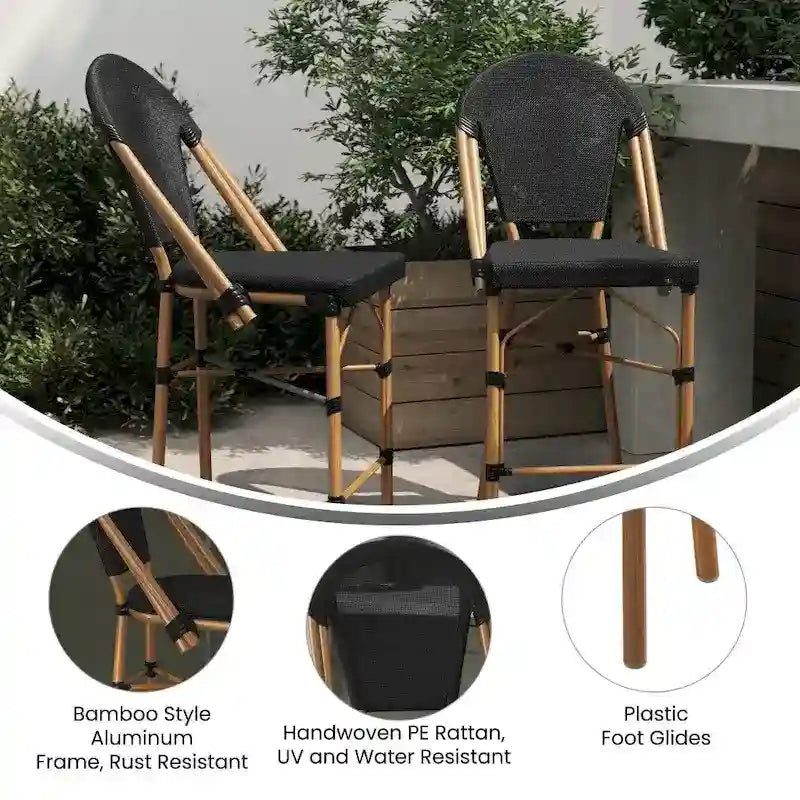 Lot de 2 chaises de bistro empilables avec structure en métal et assise en PE